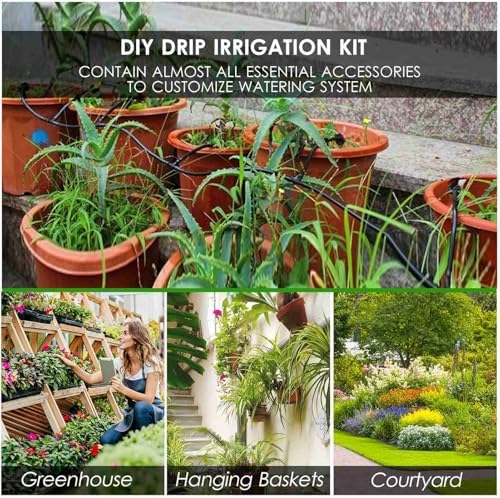 Drip Irrigation Kit, 1/4" PE Garden Watering System with Adjustable Nozzles & Timer Controller, Automatic Watering Kit for Greenhouse Patio Potted Vegetable Plants (30m Tube) - Image 2