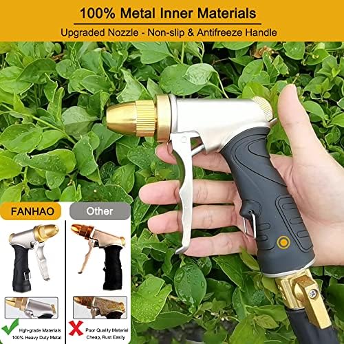 FANHAO Heavy Duty Garden Hose Nozzle, 100% Metal High Pressure Water Spray Nozzle with 4 Adjustable Patterns, Full Brass Nozzle & Non-Slip Comfort Grip for Watering, Car Washing & Pet Showering - Image 4