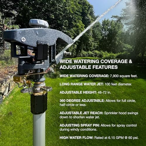 Heavy Duty Tripod Sprinkler 300003, Long Range Sprinkler with 100 FT Reach, 6 Feet Adjustable Tripod Height, 360° Range Control, for Farm, Lawn, Field, Orchard Irrigation by New England Garden Tools - Image 3