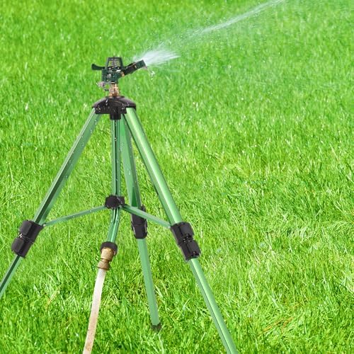 Green Zinc Alloy Water Bird Sprinkler, Heavy Duty Tripod Base Garden Sprinkler, 360 Degree Large Area Irrigation, Durable Flip Lock Legs & Adjustable Nozzle, 2 Pack - Image 5