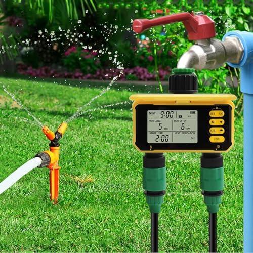 Solar Panel Sprinkler Timer, Double Outlet Smart Water Timer with Rain Sensor, Automatic Watering Valve Irrigation Controller System for Garden Hose Lawns Yard - Image 4
