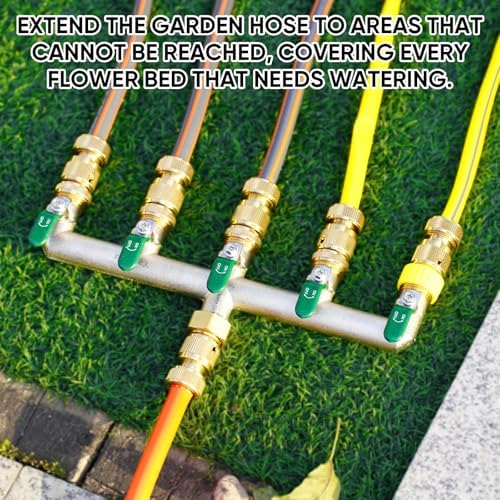 5 Way Garden Hose Splitter, 3/4" GHT Water Spigot Splitter (Green) - Image 6