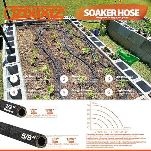100FT 1/2-Inch Soaker Hose, Flexible with Solid Brass Connector, Leak-Resistant Watering System for Gardens & Vegetable Beds - Image 4