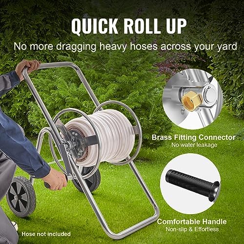 VEVOR Hose Reel Cart, Hold Up to 175 ft of 5/8’’ Hose (Hose Not Included), Garden Water Hose Carts Mobile Tools with Wheels, Heavy Duty Powder-Coated Steel Outdoor Planting for Garden, Yard, Lawn - Image 4