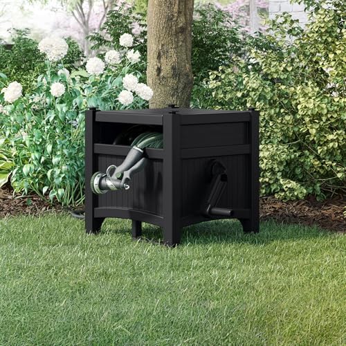 100FT Durable Resin Hose Reel & Hideaway Garden Hose Holder – Wall Mount or Stand, Storage for Garden Hose, Retractable Garden Hose, Keeps Yard Neat - Image 3