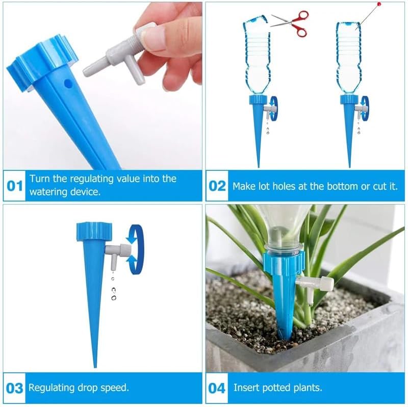 6-24pcs Auto Adjustable Drip Spike Water Bottle Irrigation System Self Dripper Automatic Device Indoor Plant(Blue-6Pcs) - Image 6