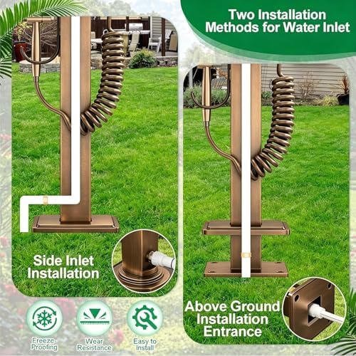 Antique Bronze Outdoor Water Column with Faucet Hose Stand, Stainless Steel Garden Tap Vertical Floor Mounted Hydrant Water Spigot for Irrigation Washing, 50/86cm(Bottom Inlet,50cm/19.7in,Style 1) - Image 4