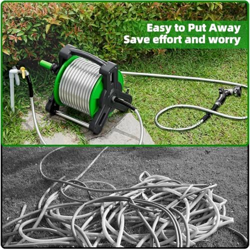 SPECILITE Portable Garden Hose Reel with 75ft Heavy Duty 304 Stainless Steel Water Pipe, Wall Mount Lightweight Winder Combo with Nozzle for Outside, Yard, Patio - Image 2