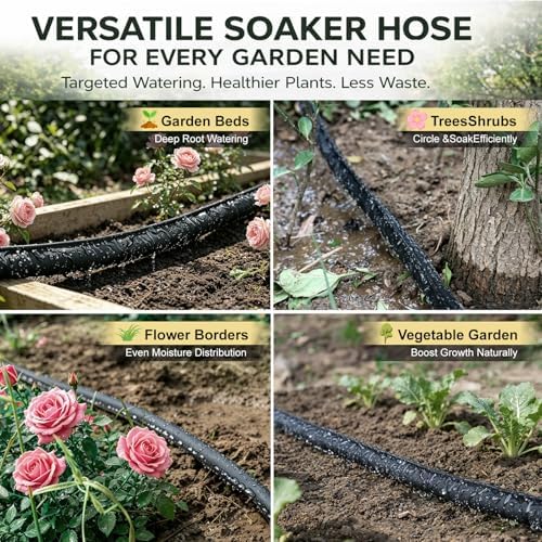 Flat Soaker Hose 25 ft 2-Pack with Splitter, 80% Water-Saving Drip Irrigation Hose 50 ft, Linkable DIY Garden Soaker Hose System for Garden Beds, Lawn, Vegetables & Trees (25ft 2-pack) - Image 6