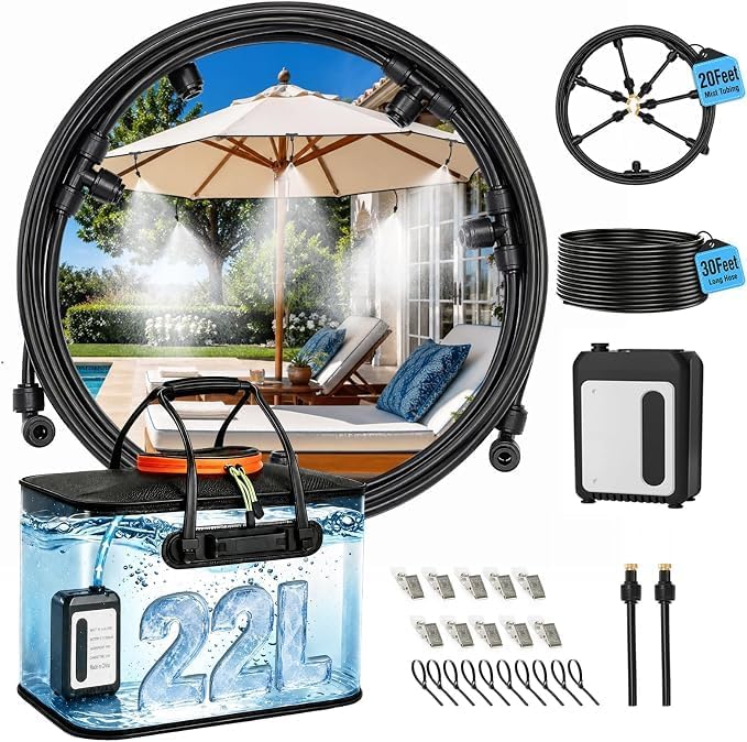 Bluepro 50FT Portable Misting System,Outdoor Water Cooling Mister with Pump by Bluepro