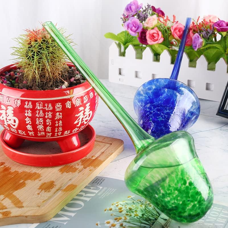 Plant Watering Globes Automatic Glass Watering Bulbs, Glass Ball Planter, Garden Watering Cans Glass drip System, Single Wood Wine Box for Gifting and Storage (Blue) - Image 6