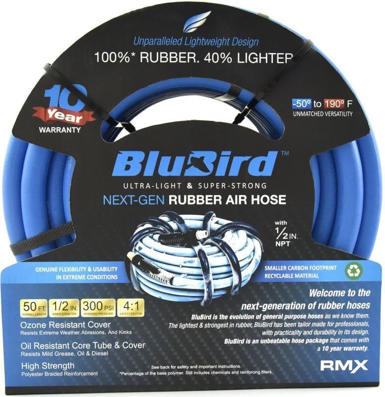 AG-Lite 1/2" x 50' Rubber Water Hose Reel Heavy Duty Single Arm Assembly, Blue, 18-Gauge Steel, 12-Point Ratchet Lock, 500 PSI Burst, All-Weather Use for Industrial, Commercial, Residential - Blue by Unknown