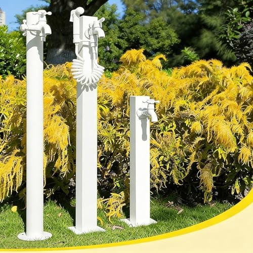 Water Hose Stand with Faucet - Versatile Garden Hydrant, Outdoor Fountain, Round/Square/Hexagon Design, Perfect for Yard & Patio Use (White 37.4in) - Image 7