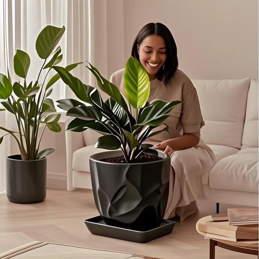 Square Ceramic Plant Saucer Tray 12 13 14 Inch Black,14" OD x12.2 ID x1.6 Deep, Sturdy Heavy Duty Glazed Planter Drip Flower pots with Catch Basin for Indoor Outdoor Plants(14" Black) - Image 5