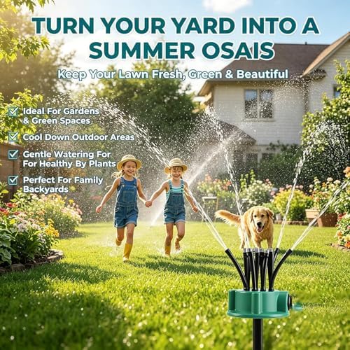 360° Multi-Directional Lawn Sprinkler, 2026 New Precision Garden Irrigation with Flexible Spray Nozzles, Stable Rotating Water Sprinkler, Flower Shape Spray Head for Hose Yard Grass (1pcs+5m Hose) - Image 2