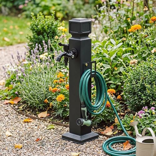 Outdoor Garden Water Column with Dual Outlet Faucet,Vertical Freestanding Aluminum Alloy Hydrant Stand with Integrated Hose Holder Hook,for Courtyards,Pet Bathing(23.6in) - Image 7