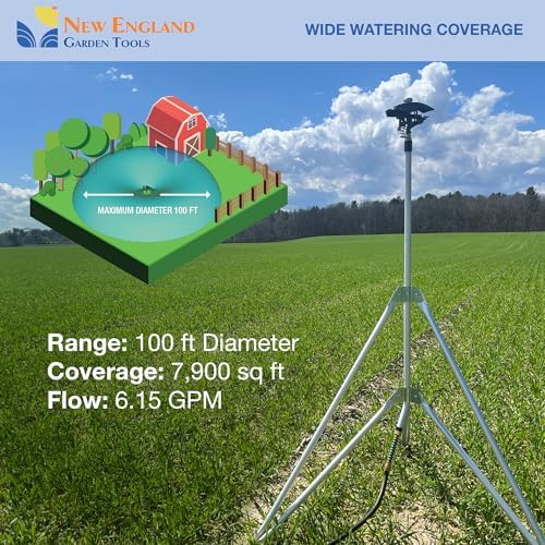 Heavy Duty Tripod Sprinkler 300003, Long Range Sprinkler with 100 FT Reach, 6 Feet Adjustable Tripod Height, 360° Range Control, for Farm, Lawn, Field, Orchard Irrigation by New England Garden Tools - Image 2