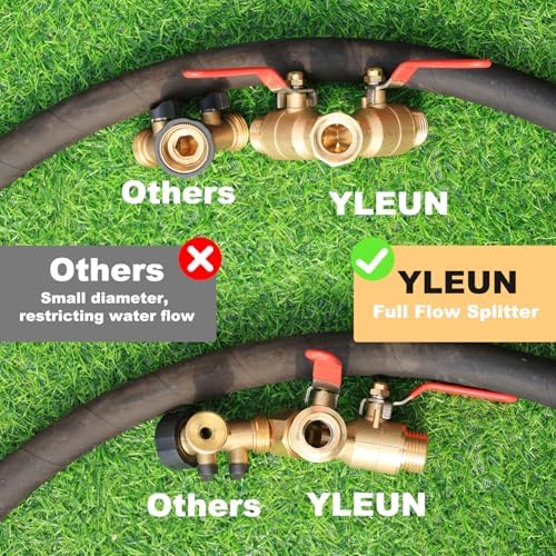 Garden Hose Splitter Full Flow Splitter No Restricted-Flow Connector Heavy Duty Brass Hose y Splitter, 2 way High Flow Hose Bib Adapter with Shut Off Valves (Long Handle) - Image 4