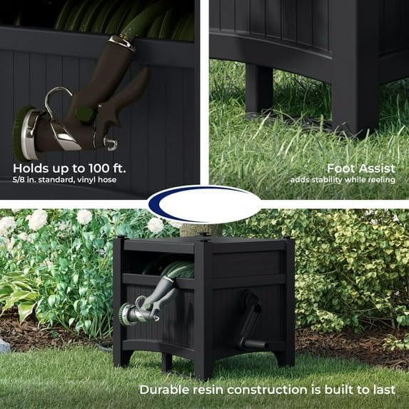 100ft Hose Hideaway Box, Durable Resin Garden Hose Reel - Image 4