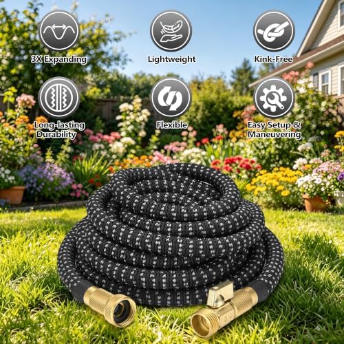 50 ft Expandable Garden Hose - All New 2026 Retractable Water Hose with 3/4" Solid Brass Fittings, Extra Strength Fabric - Flexible Expanding Hose with 10 Pattern Spray Nozzle - Image 2