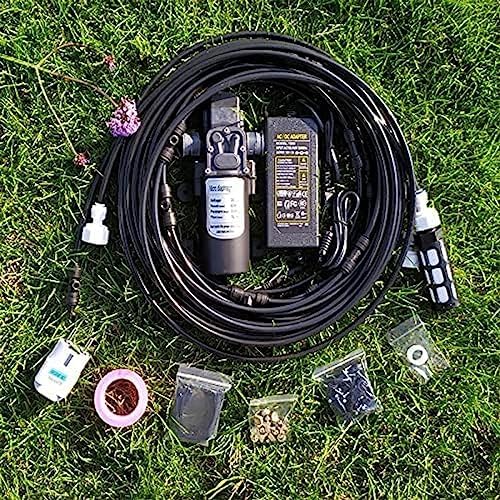 Outdoor Misting Cooling System Kit With 12V Pump,DIY Outdoor Mist Irrigation Cooling System With 3/4”Adapter And Brass Mist Nozzle, Water Mister for Irrigation, Garden, Home,9m/29.5ft Tube + 11Nozzles - Image 7