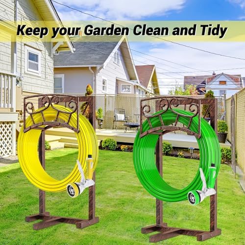 Garden Hose Holder, Heavy Duty Metal Water Hose Holders Hose Stand with 5 Spikes, Freestanding Hose Storage Rack Hose Hanger Holds 150ft Hose for Outside Yard Lawn Garden Decor (Vintage Copper-2P) - Image 4