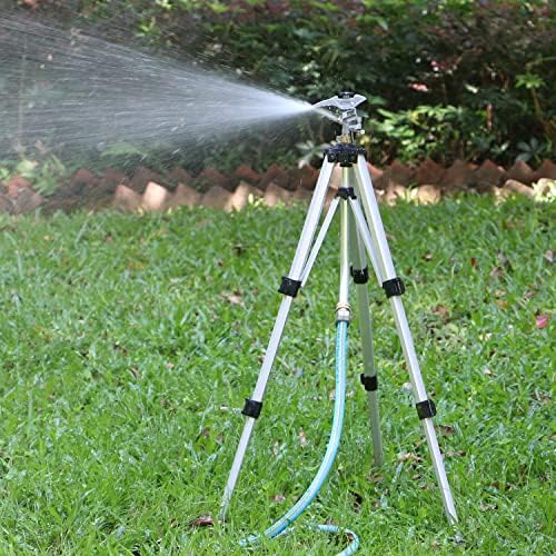 STYDDI Heavy Duty Impact Sprinkler on Tripod Base, Tall Metal Pulsating Telescoping Tripod Sprinkler for Large Area, Yard, Lawn, Garden, Waters up to 70 Ft. Diameter, Legs Extends Up to 36-inch - Image 5