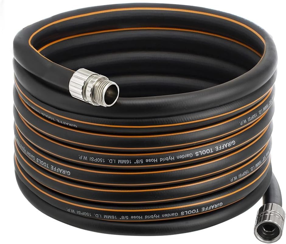 Girafe Tools Garden Hose 50ft x 3/4", 304 Stainless Steel, Flexible Design with 9 Pattern Spray Nozzle and Garden Hose 50ft x 5/8", Custom Length Hose with Male to Female Fittings - Image 7