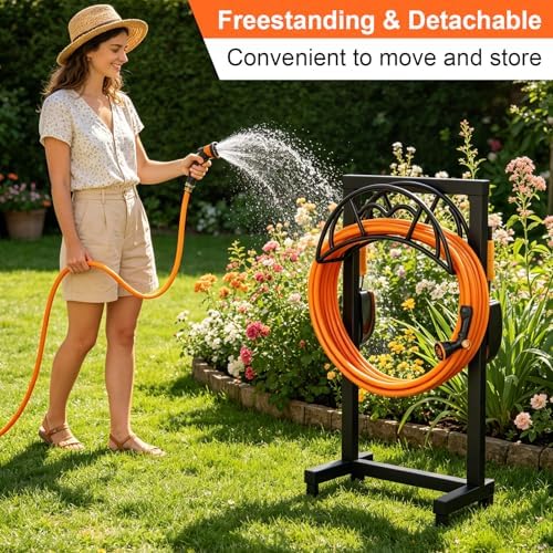 VyGrow Garden Hose Holder, Freestanding Heavy Duty Water Hose Holder for Outside, Upgraded Metal Hose Stand with 4 Spikes, Detachable Garden Hose Storage Hose Reel Rack, Black - Image 5