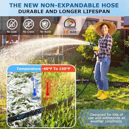 Non-Expanding Garden Hose 50 ft, Kink Free Flexible Water Hose with 10-Pattern Spray Nozzle, Lightweight Hose Pipe, Leak Proof, 3/4" Swivel Connectors, Super Fabric, Portable Storage Strap - Image 2