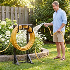 Garden Hose Holder Stand, Freestanding Heavy Duty Metal Hose Holder with Stable Base and Tool Hooks, Rustproof Water Hose Storage Rack for Outside Yard Lawn - Image 2