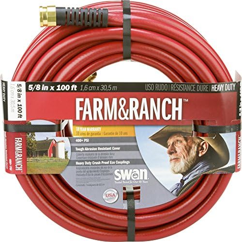 Swan Products SNFR58100 Farm & Ranch Durable Heavy Duty Water Hose with Crush Proof Couplings 100' x 5/8", Red by SwanHoses
