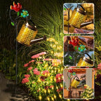 Solar Lights Outdoor, Watering Can with Cascading Lights, Watering Can with Hook Solar Lantern, Gardening Decor for Yard Patio, Gardening Gifts for Mom Grandma Women (2 Pack) - Image 2