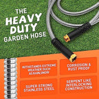 Besiter Garden Hose 50FT Stainless Steel Water Hose with 10 Functions Adjustable Spray Nozzle, Heavy-Duty Metal Garden Hose Flexible Durable No-Tangle & Kink Leak Dog Proof Hose for Yard Lawn(Orange) - Image 3