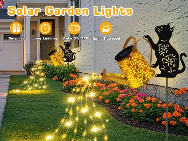 Solar Garden Lights Outdoor Decor, Watering Can with Cat Stake, Waterproof - Image 4