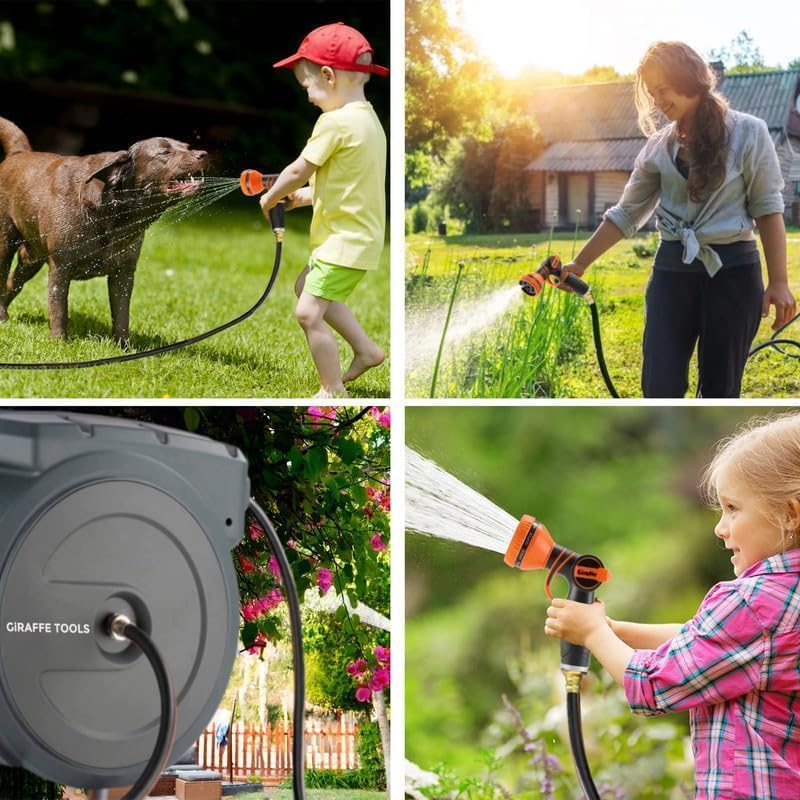 Giraffe Tools AW50 Retractable Garden Hose Reel Cover UV Resistant, Anti-Fading and Waterproof and Retractable Garden Hose Reel 1/2 Inch x 155+5 ft, Heavy Duty, Any Length Lock, Slow Return System - Image 5