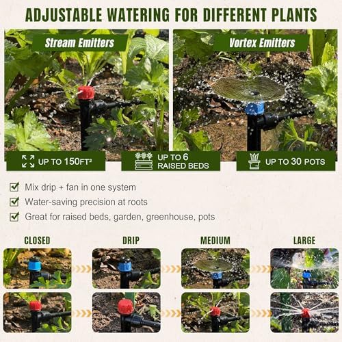 Push-to-Connect Drip Irrigation System Kit, Complete Premium Garden Watering System with 50FT 1/2" Mainline, Leak-Resistant Quick Connect Fittings, Adjustable Drip Emitters for Raised Beds, Greenhouse - Image 5