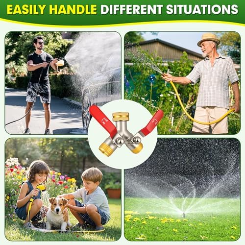 Hose Splitter 2 Way, High Flow Garden Hose Splitter, 3/4” Ght Inlet Brass Heavy Duty Hose Converter, Full Flow water 2 Way Faucet hose splitter, Long Handle Hose Valve Large Outlet. - Image 5