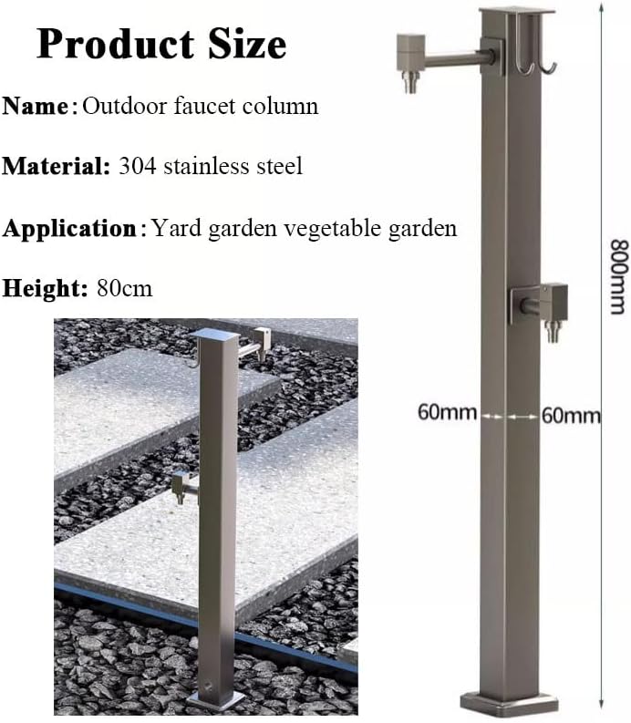 Freestanding Outdoor Faucet Water Column - Garden Hose Holder with Floor Mount Tap Fountain for Yard, Patio & Summer Irrigation (Bottom Water Inlet) - Image 2