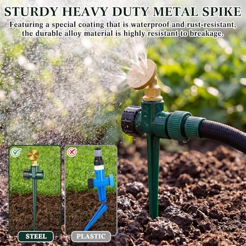 Tioncy 4 Pack Metal Lawn Sprinkler for Yard with Brass Nozzle & Aluminum Alloy Spike Base, Adjustable Automatic Garden Sprinkler System with Screen Gasket for Lawn Garden Yard Greenhouse(Green) - Image 4