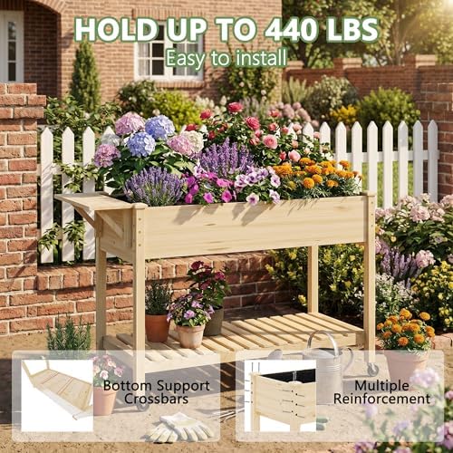 Raised Garden Bed with Legs and Wheels, Self-Watering System, 48x24x30in Elevated Planter Box with Storage Shelf & Liner for Flowers Vegetables Herbs, Raised Bed for Outdoor/Balcony/Patio - Image 6