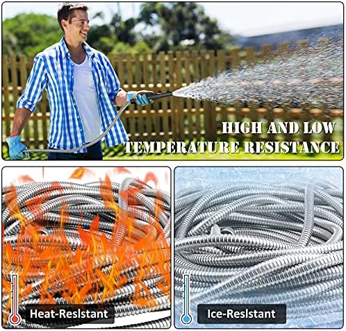 OnBrand 75FT Metal Garden Hose with Sprayer Nozzle - Stainless Steel Hose - Image 5
