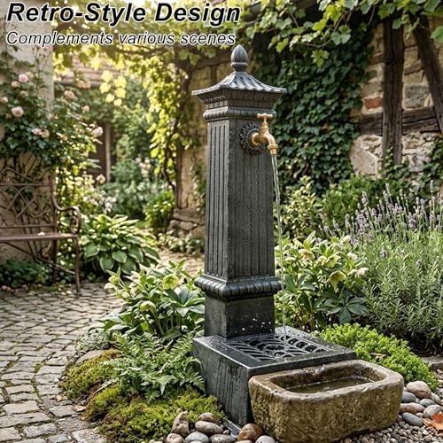 Outdoor Water Column with Brass Faucet, Cast Iron Freestanding Garden Faucet with Decorative Drainage Base for Watering, Rinsing - Image 4