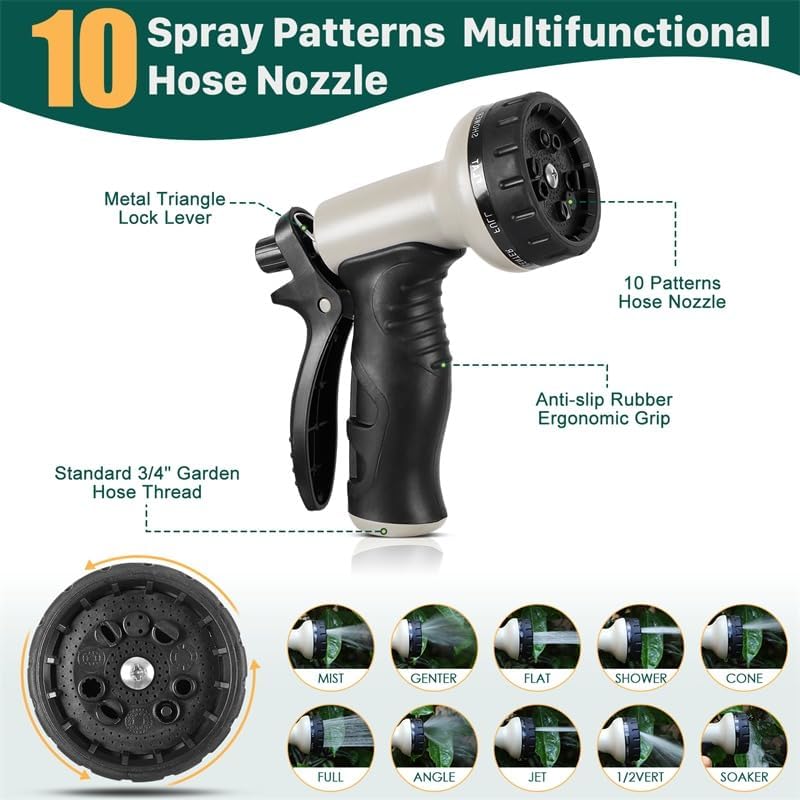 Stainless Steel Metal Garden Hose, 100ft Flexible Water Hose with 10 Adjustable Patterns Spray Nozzle, Heavy Duty, Kink Free, 2 Nozzles Included - Image 2