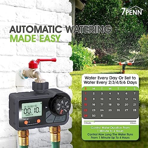 7Penn 2 Zone Water Timer - Programmable Outdoor Irrigation System - Black - Image 3