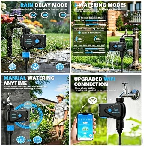 Garden Hose Irrigation Controller, App Controlled Water Timer with Rain Delay, Auto & Manual Watering, Waterproof Outdoor Sprinkler System, Black - Image 6