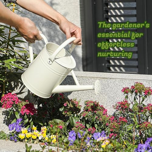 1 Gallon Watering Can for Plants, Watering Cans for Indoor&Outdoor Gardening, Galvanized Steel Watering Pot with Removable Spout, Metal Water Can with Ergonomic Movable Handle(White) - Image 6
