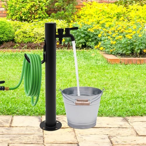 Outdoor Stainless Steel Water Column Garden Water Tap, 23.6in Tall Hose Stand with Side/Bottom Inlet Faucet, Freeze Proof Vertical Water Hydrant for Exterior Patio Backyard Lawn (Round Shape) by Unknown