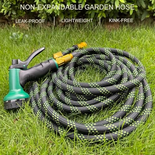 Garden Hose Non-Expandable 75 ft, Lightweight Flexible Water Hose with 10 Function Spray Nozzle, Outdoor Leak Proof, Kink-Free, Portable Hose for Yard, Lawn, Camper, High-Density Fabric, Black Green - Image 7