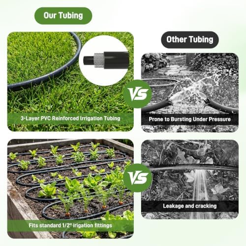 1/2 Inch Drip Irrigation Tubing, 100FT Main Line Hose Tube, Flexible PVC Irrigation Hose for Raised Beds, Greenhouse, Vegetable Gardens and Outdoor Watering System（Black) - Image 2
